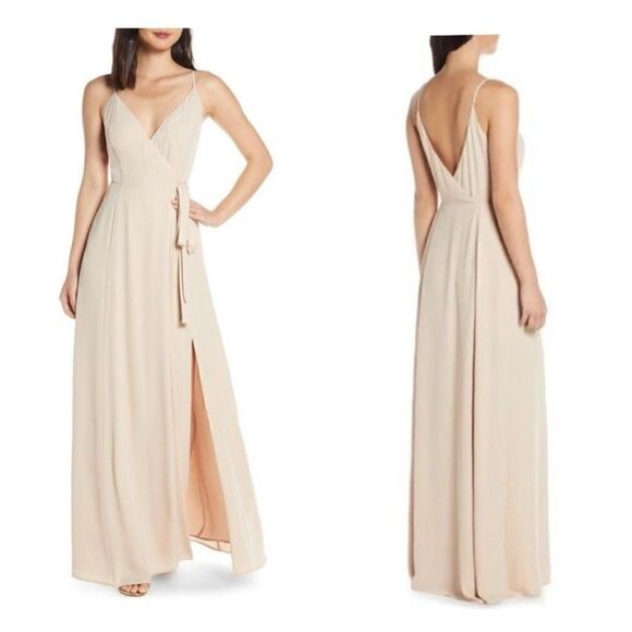 Wayf NWT Angelina Slit Wrap Gown Dress in Champagne Size  XS - Picture 1 of 9